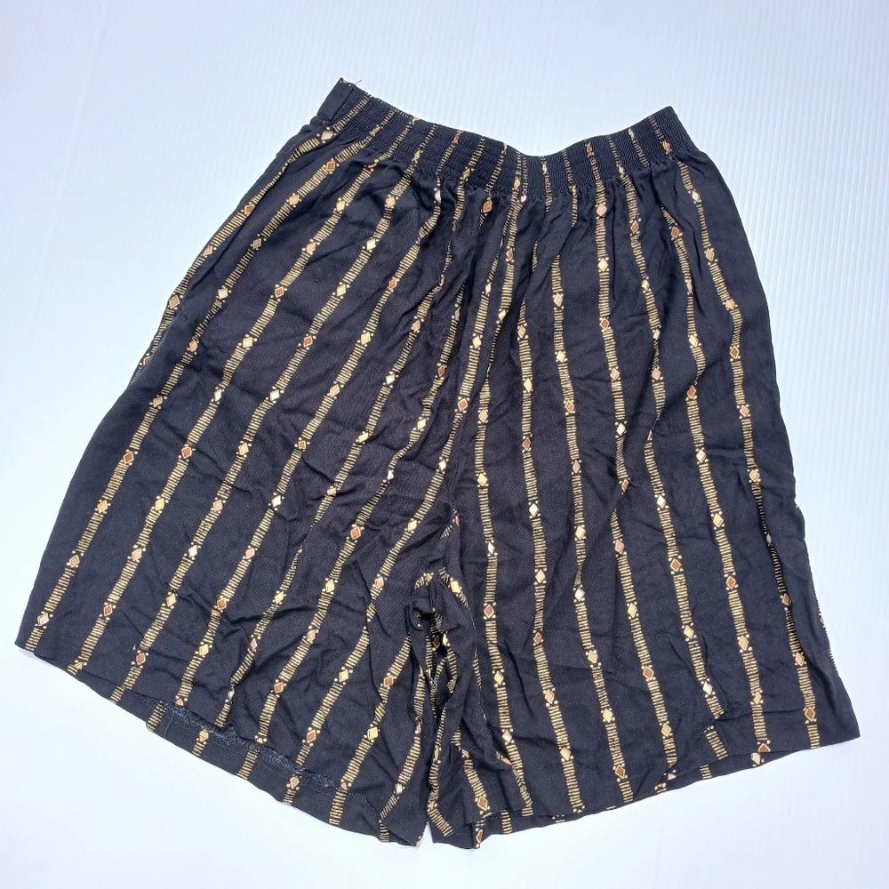 Vintage Bentley Black Gold Baggy Shorts size M medium Culottes Stretch Waist 90s